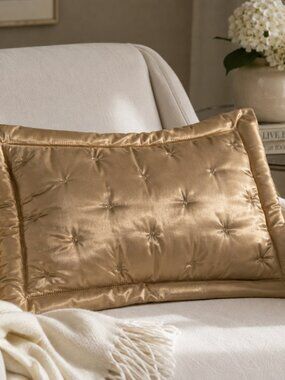 Restoration Hardware 100% Silk Quilted Cushion Cover Gold Champagne 13x17 Luxury